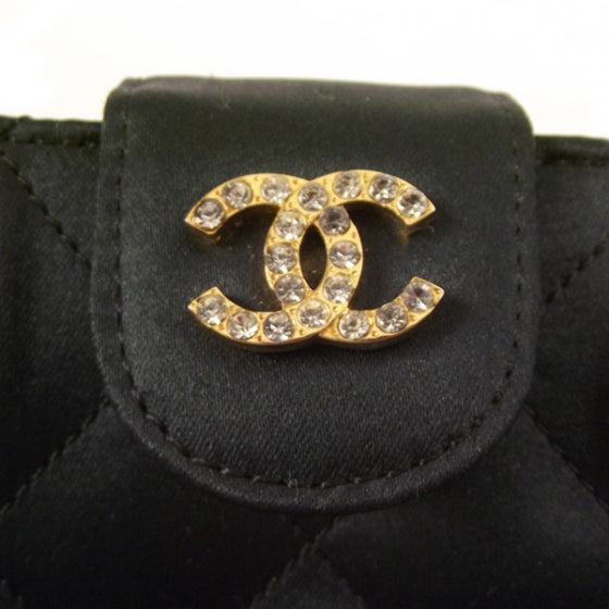 Rhinestone Satin Evening Bag Black