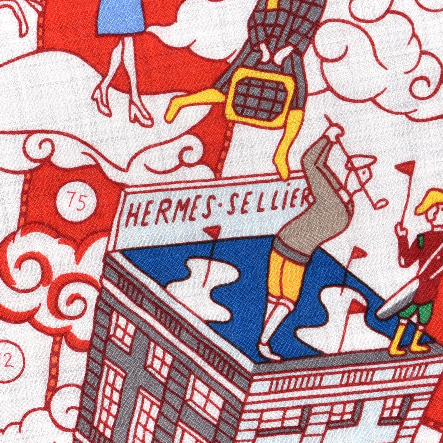 Cashmere Silk L'Epopee D'Hermes Shawl 140 Gris Chine Rouge Multicolor