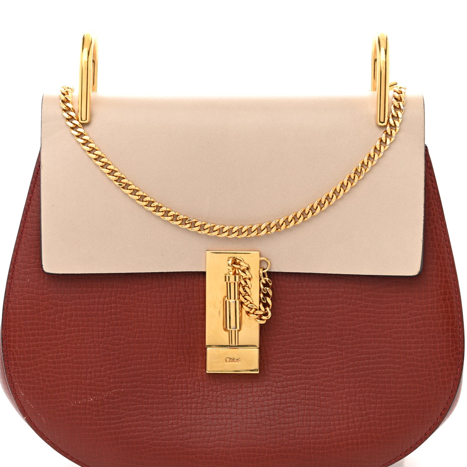 Chloe Grained Calfskin Lambskin Bi-Color Drew Shoulder Bag Beige Brown 6 of 9