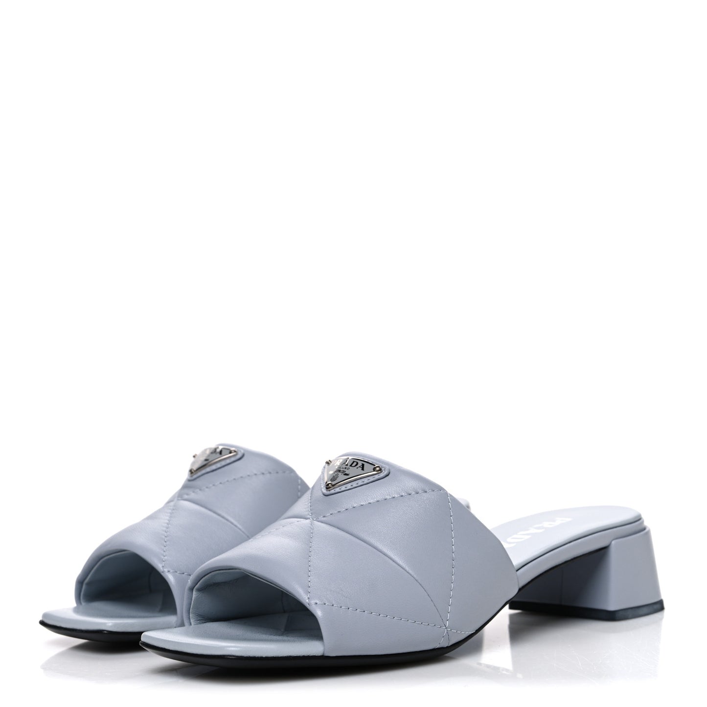 Nappa Metal Triangle Logo Quilted Block Heel Slide Sandals 38 Flordaliso