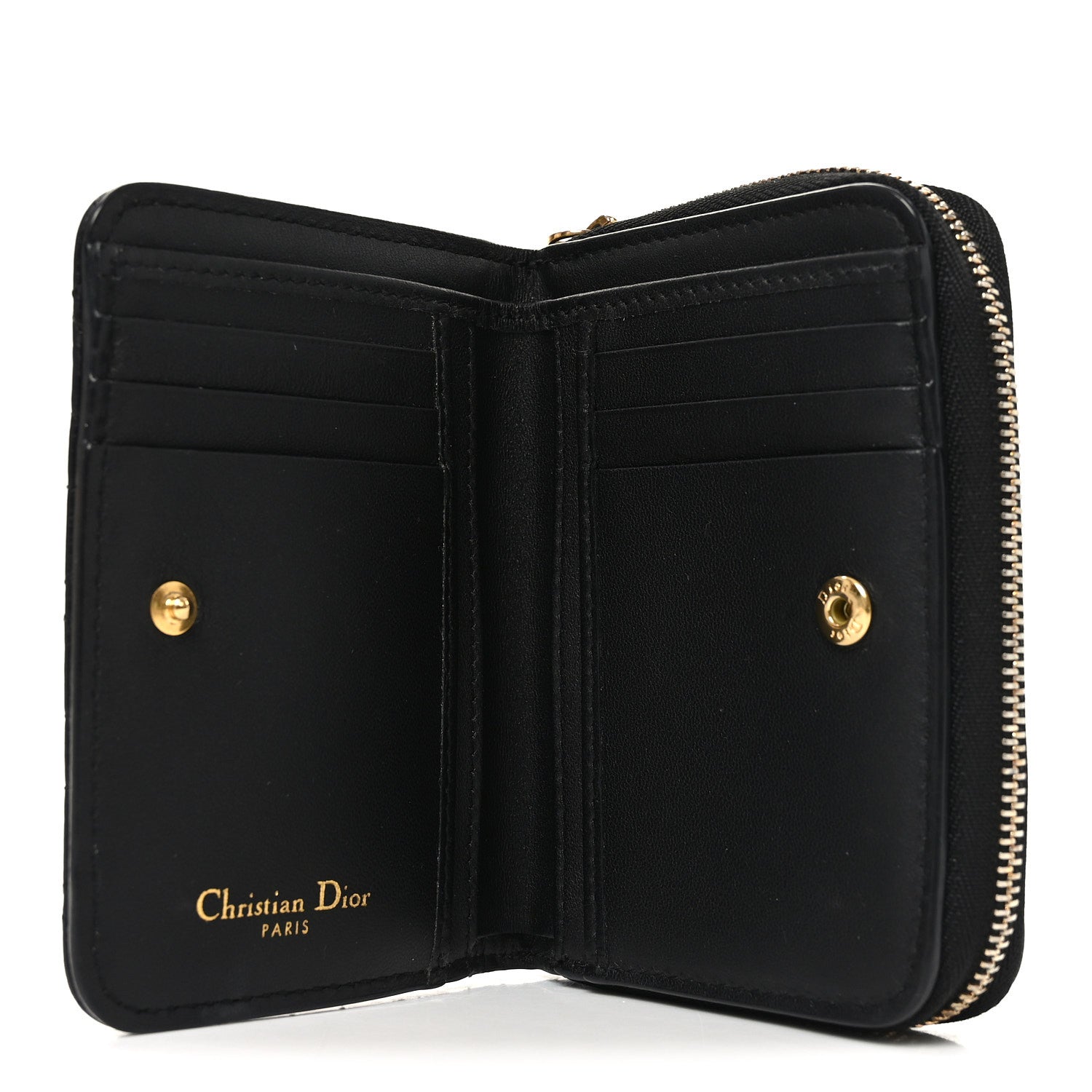 Christian Dior Grained Calfskin Supple Cannage Caro Scarlet Zipped Wallet Black 6 of 8