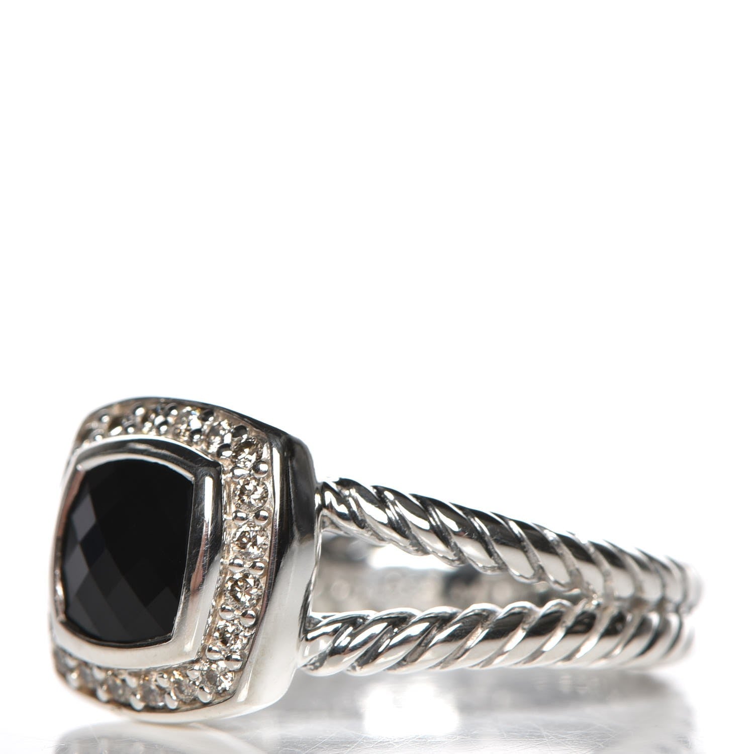 David Yurman Sterling Silver Diamond Black Onyx 7mm Petite Albion Ring 56 7.5 3 of 5