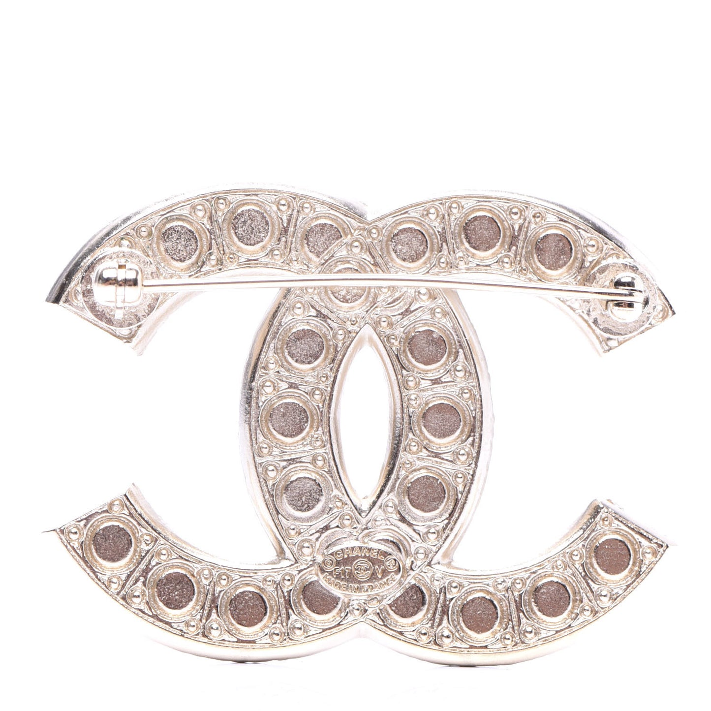 Pearl Crystal CC Brooch Gold
