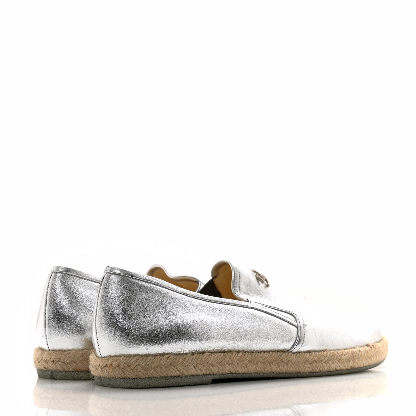 Crumpled Lambskin CC Mocassin Loafer Espadrilles 39.5 Silver