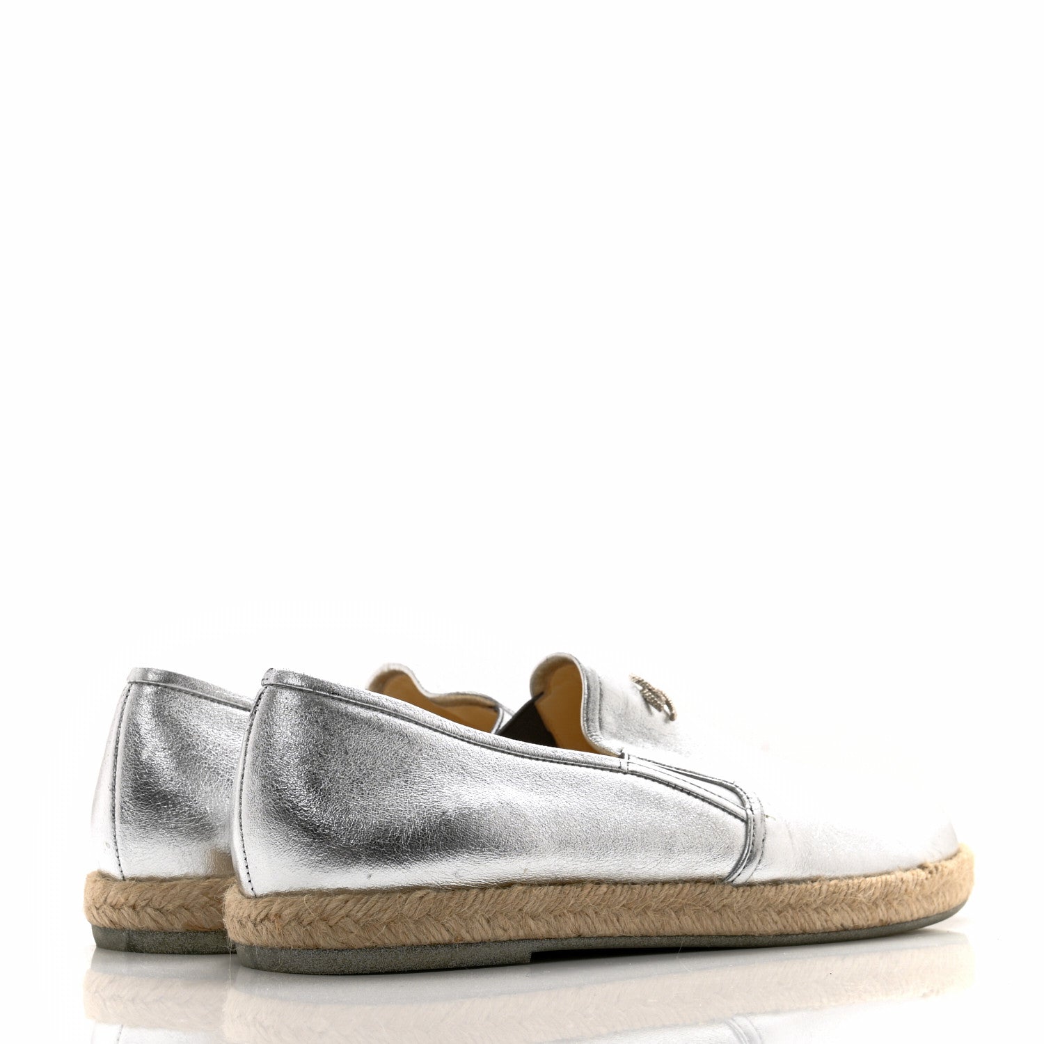 Chanel Crumpled Lambskin CC Mocassin Loafer Espadrilles 39.5 Silver 4 of 13