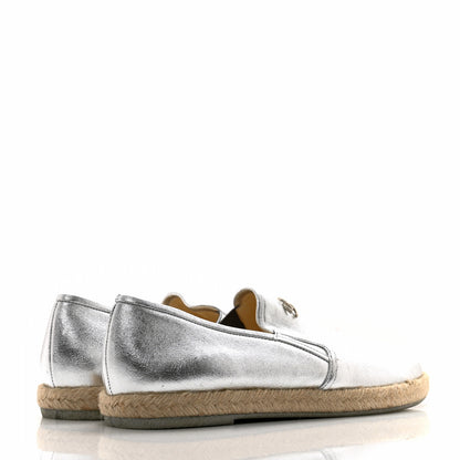 Chanel Crumpled Lambskin CC Mocassin Loafer Espadrilles 39.5 Silver 4 of 13