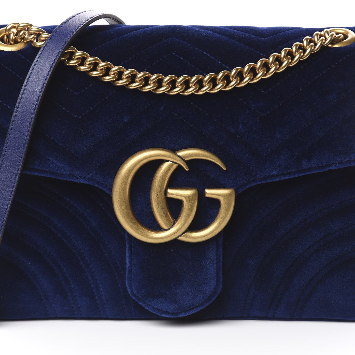 Velvet Matelasse Medium GG Marmont Shoulder Bag Cobalt Blue