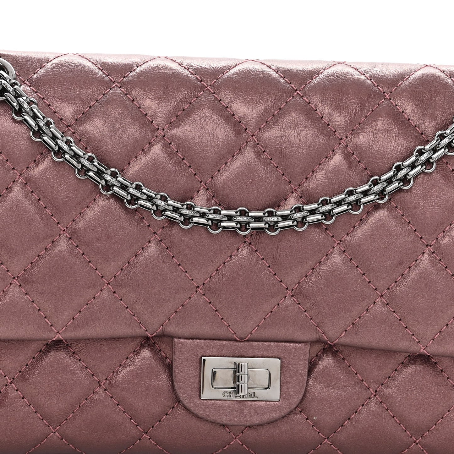 Metallic Aged Calfskin Quilted 2.55 Reissue 226 Flap Rose Fonce