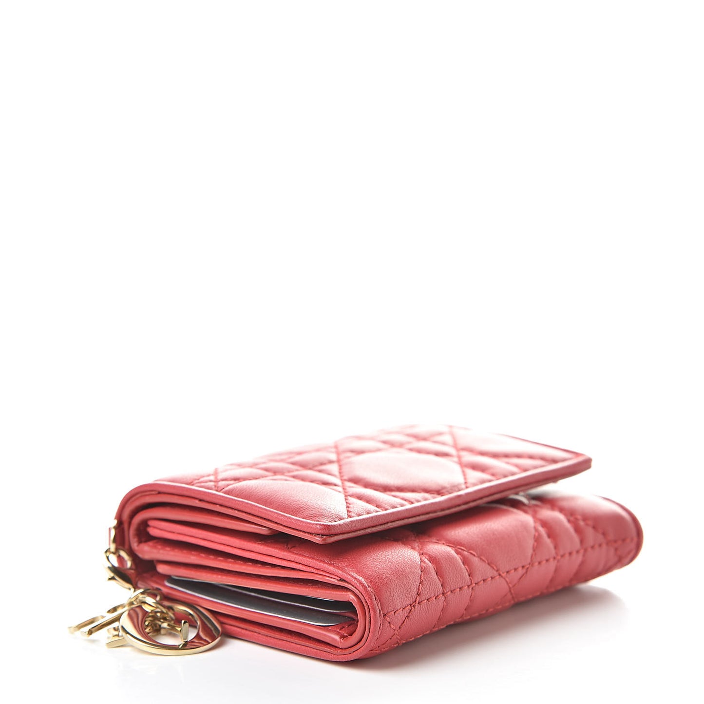 Lambskin Cannage Lady Dior Lotus Wallet Rusty Red