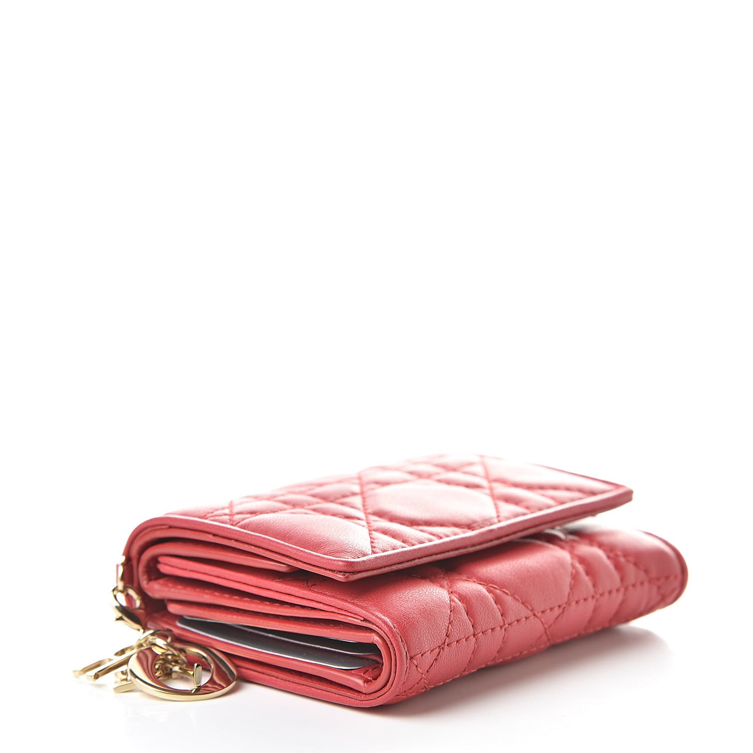 Christian Dior Lambskin Cannage Lady Dior Lotus Wallet Rusty Red 4 of 7