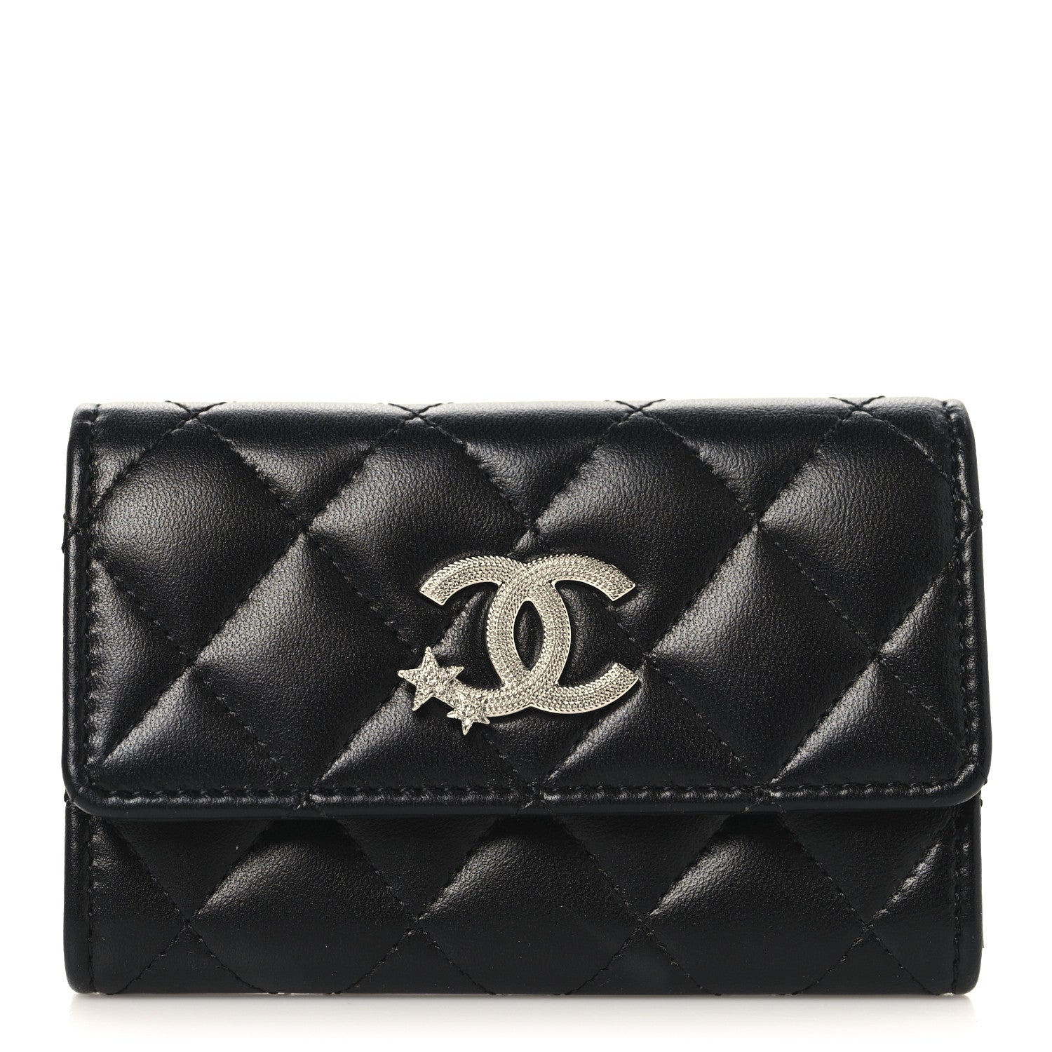 Chanel Lambskin Quilted Flap Crystal Star Card Holder Wallet Black 1 of 8