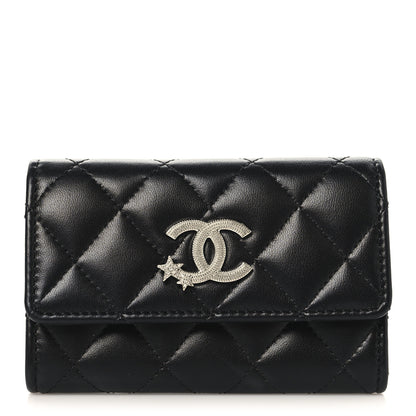 Chanel Lambskin Quilted Flap Crystal Star Card Holder Wallet Black 1 of 8