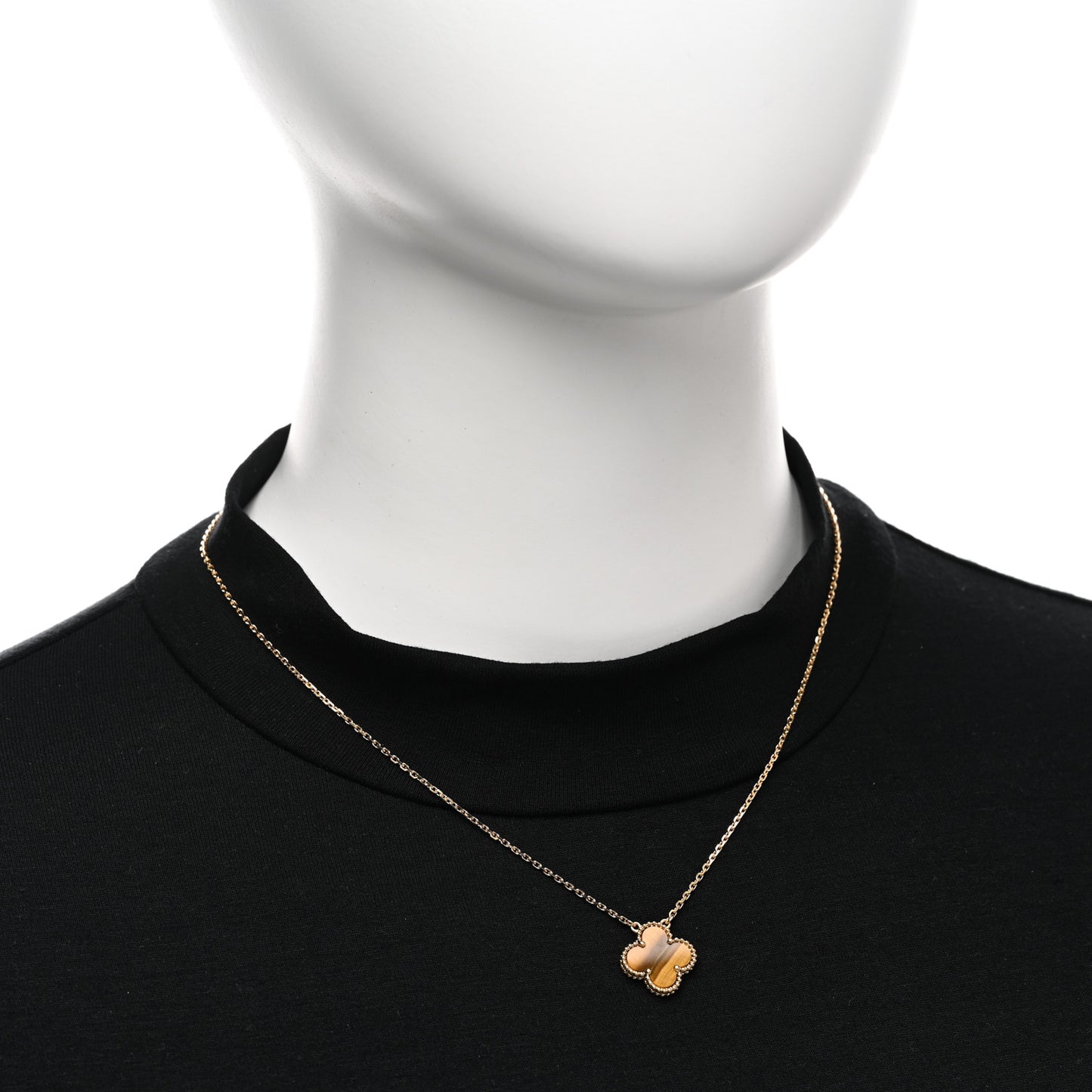 18K Yellow Gold Tiger Eye Vintage Alhambra Pendant Necklace