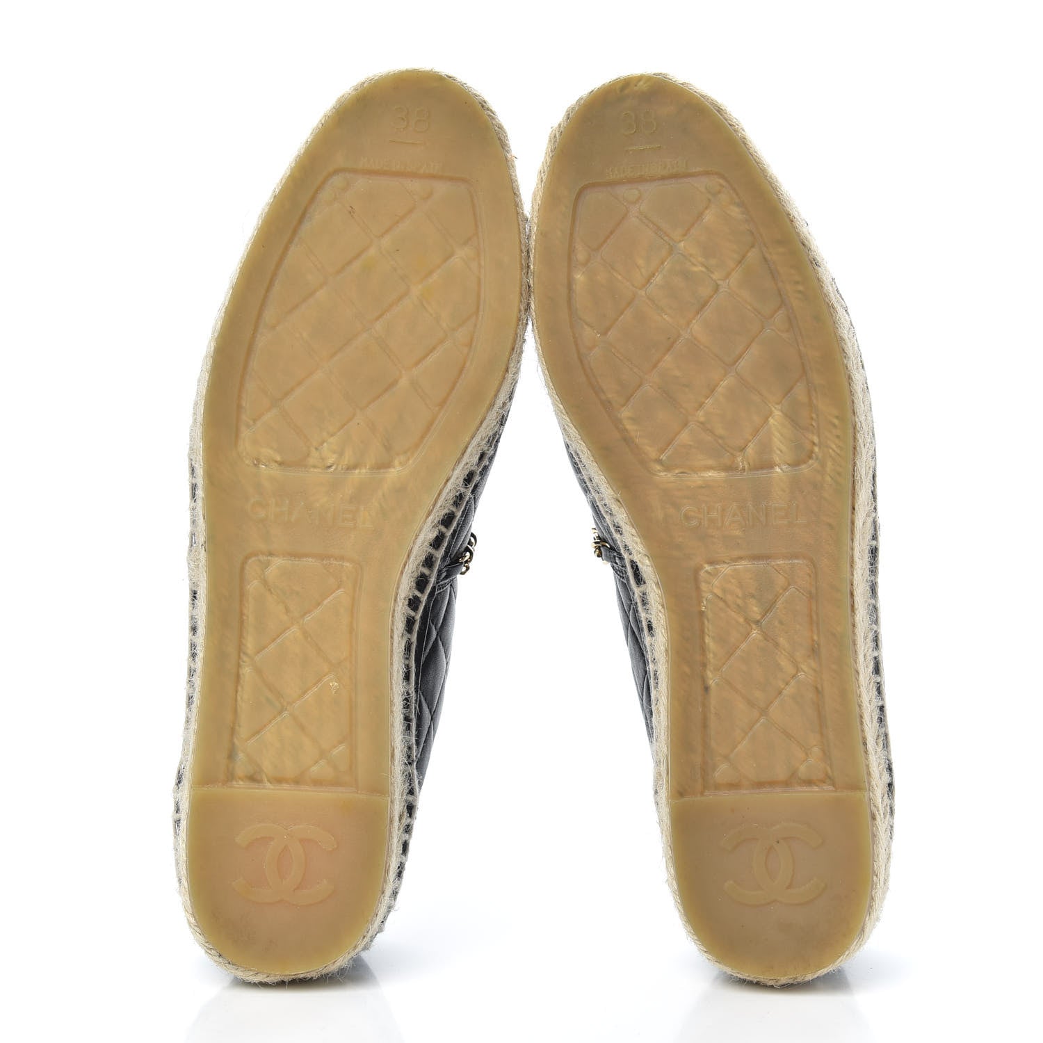 Chanel Lambskin Grosgrain Quilted CC Chain Espadrilles 38 Black 5 of 9