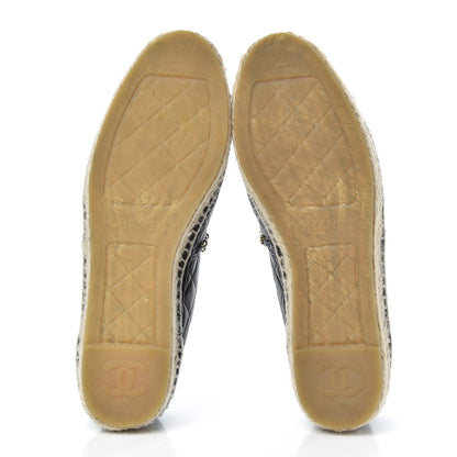 Chanel Lambskin Grosgrain Quilted CC Chain Espadrilles 38 Black 5 of 9