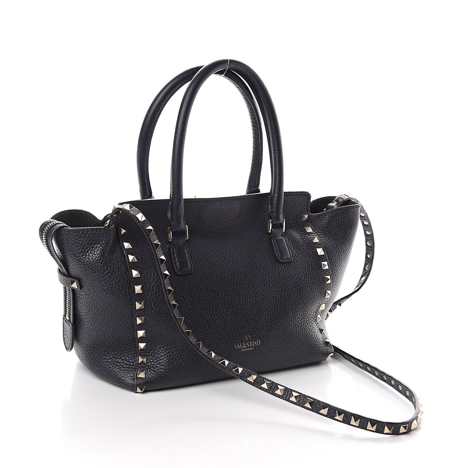 Valentino Garavani Pebbled Calfskin Small Rockstud Double Handle Tote Deep Denim 2 of 8