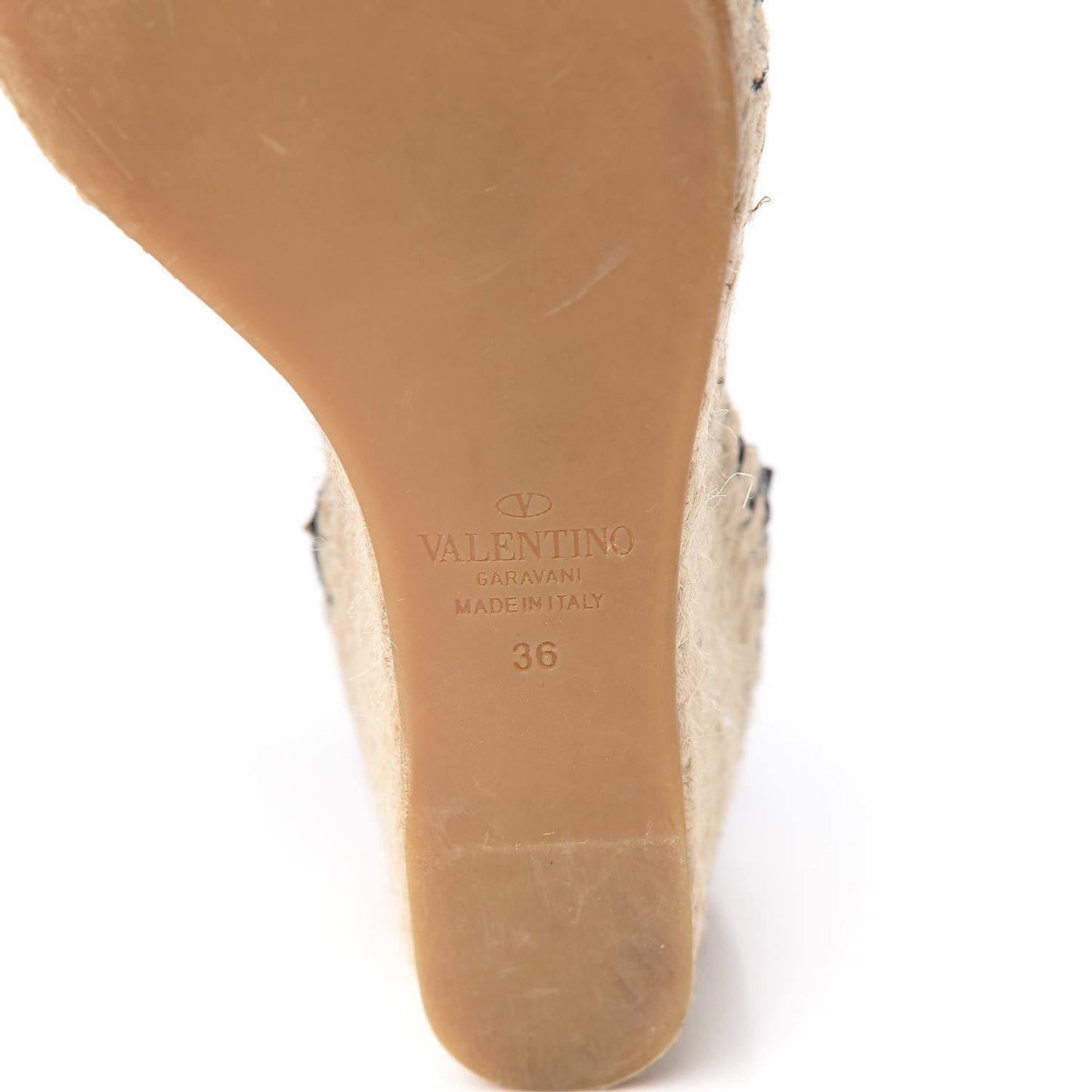 Grained Calfskin Rockstud Ankle Wrap Espadrille 15/85mm Wedges 36 Black Light Ivory