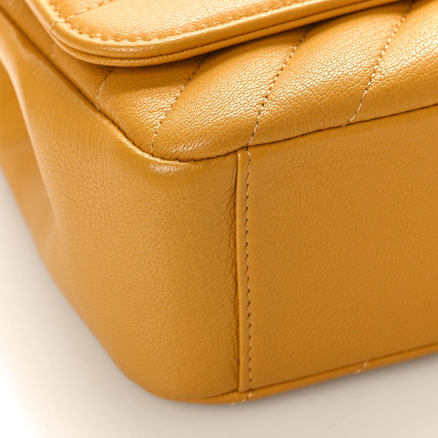 Shiny Goatskin Diagonal Quilted Small Flap Yellow