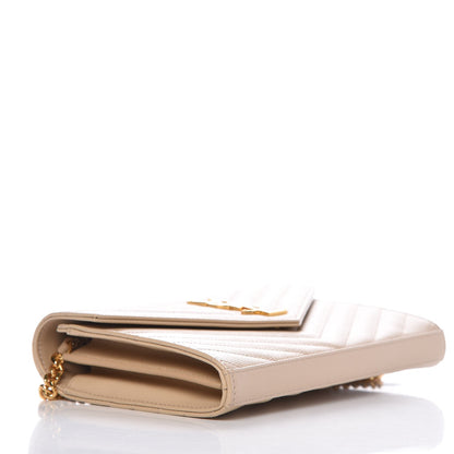 Saint Laurent Grain De Poudre Matelasse Chevron Monogram Chain Wallet Nude Powder 4 of 6