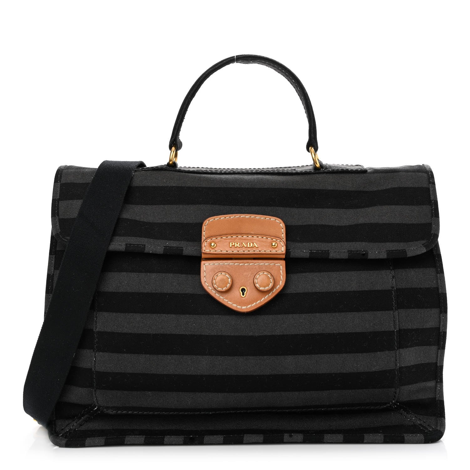 Prada Canvas Canapa Righe Striped Top Handle Satchel Gendarme 1 of 10