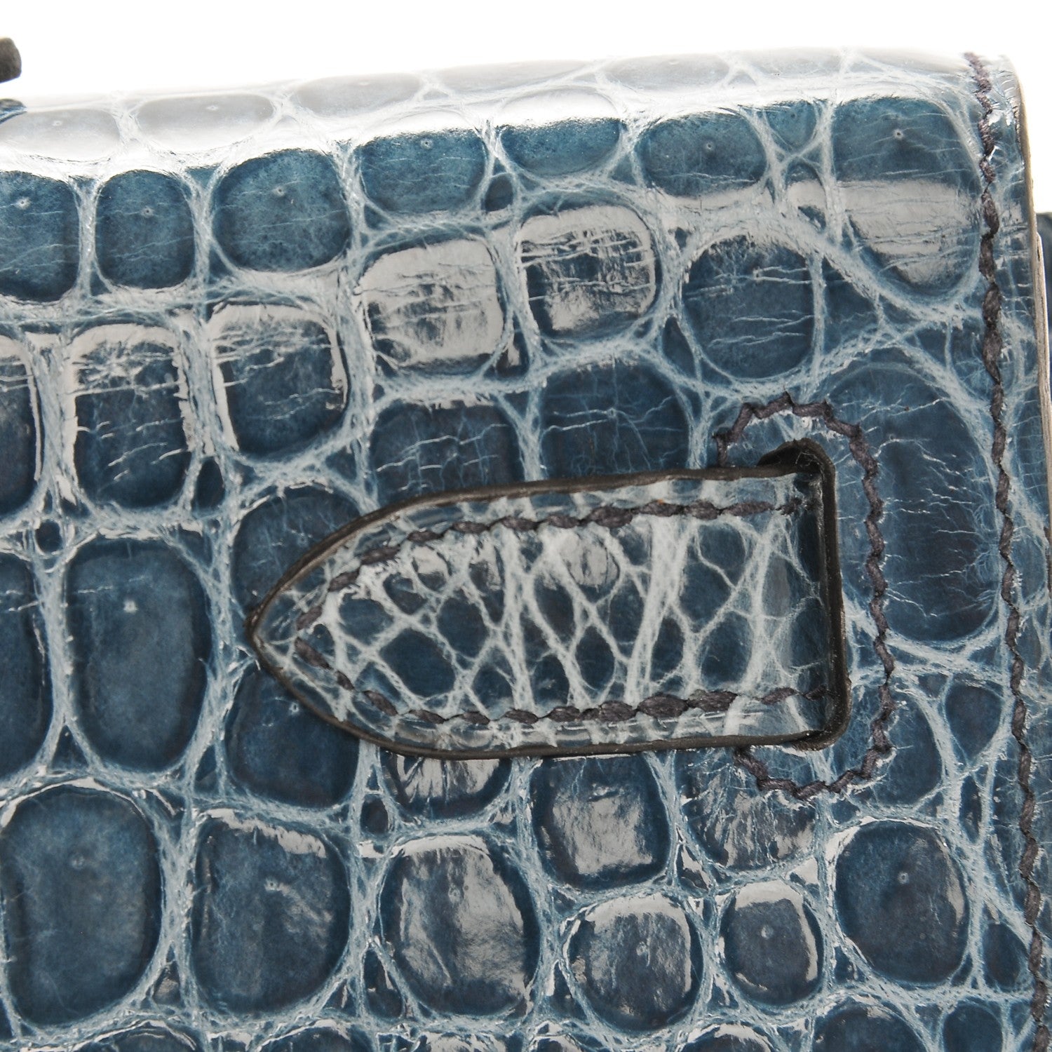 Hermes Shiny Niloticus Crocodile Kelly Cut Pochette Blue Jean 23 of 38