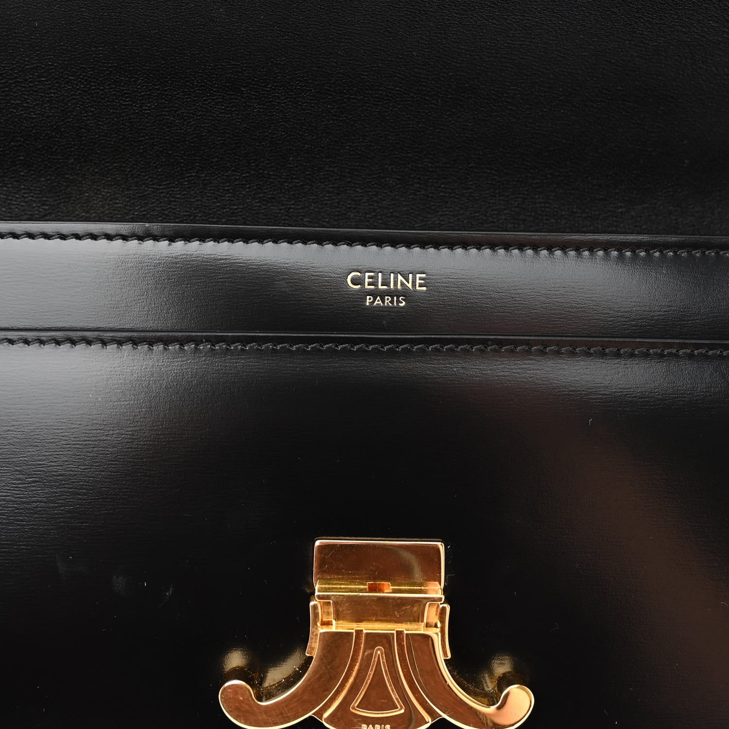 Celine Shiny Calfskin Triomphe Chain Bag Black 6 of 9