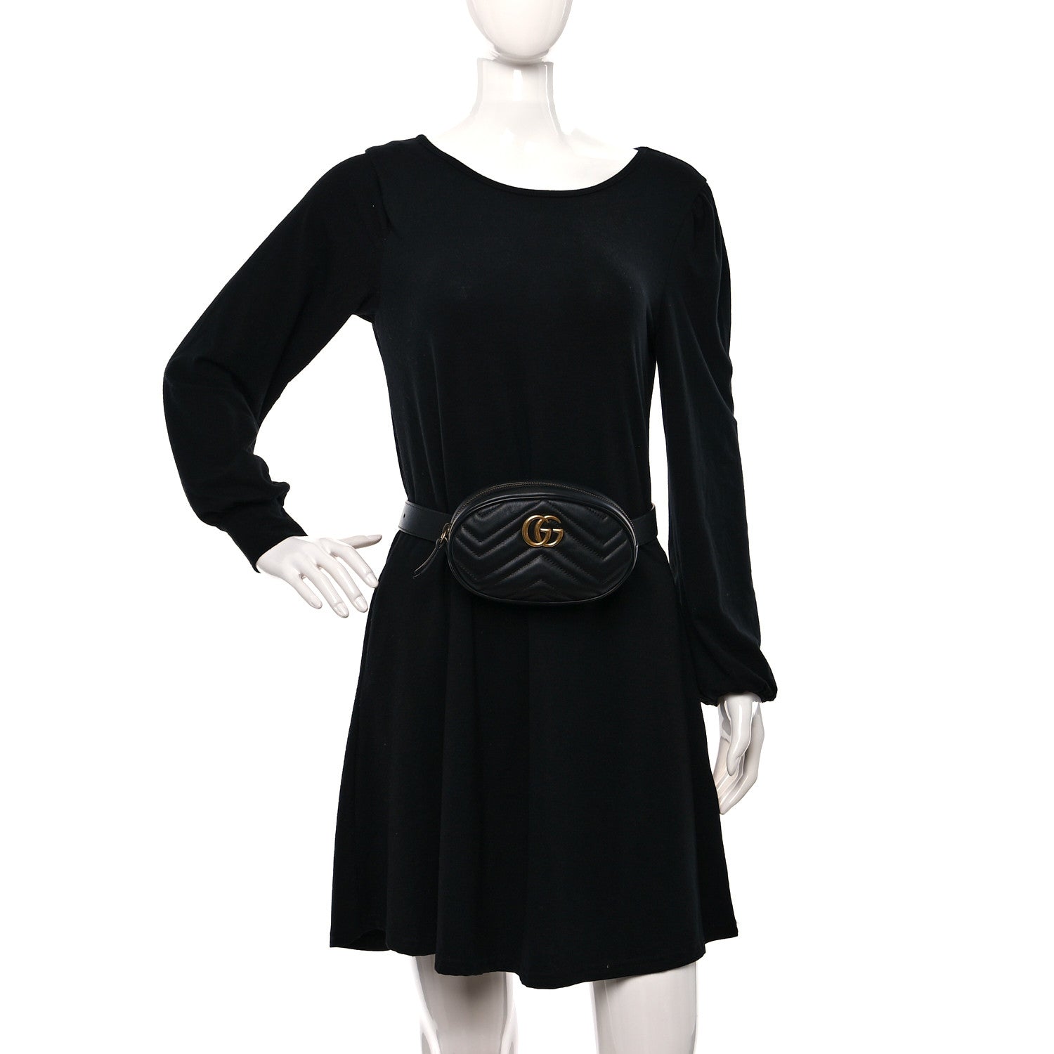 Gucci Calfskin Matelasse GG Marmont Belt Bag 75 30 Black 2 of 11