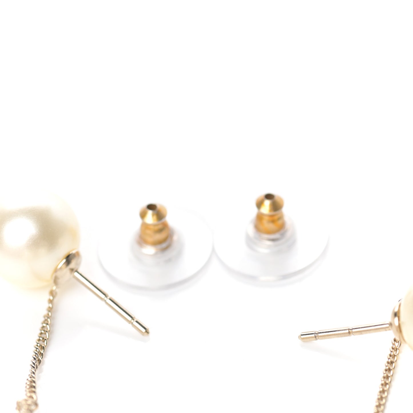 Pearl CC Chain Drop Earrings Gold