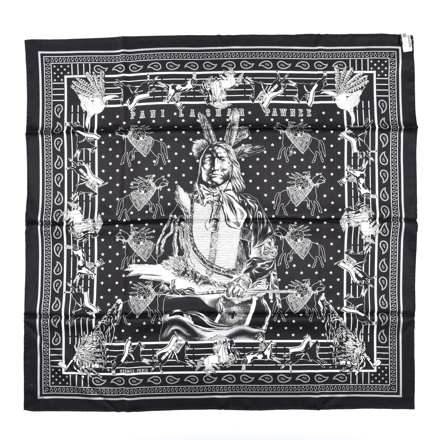 Silk Double Face Pani La Shar Pawnee Scarf 90 Black Marine