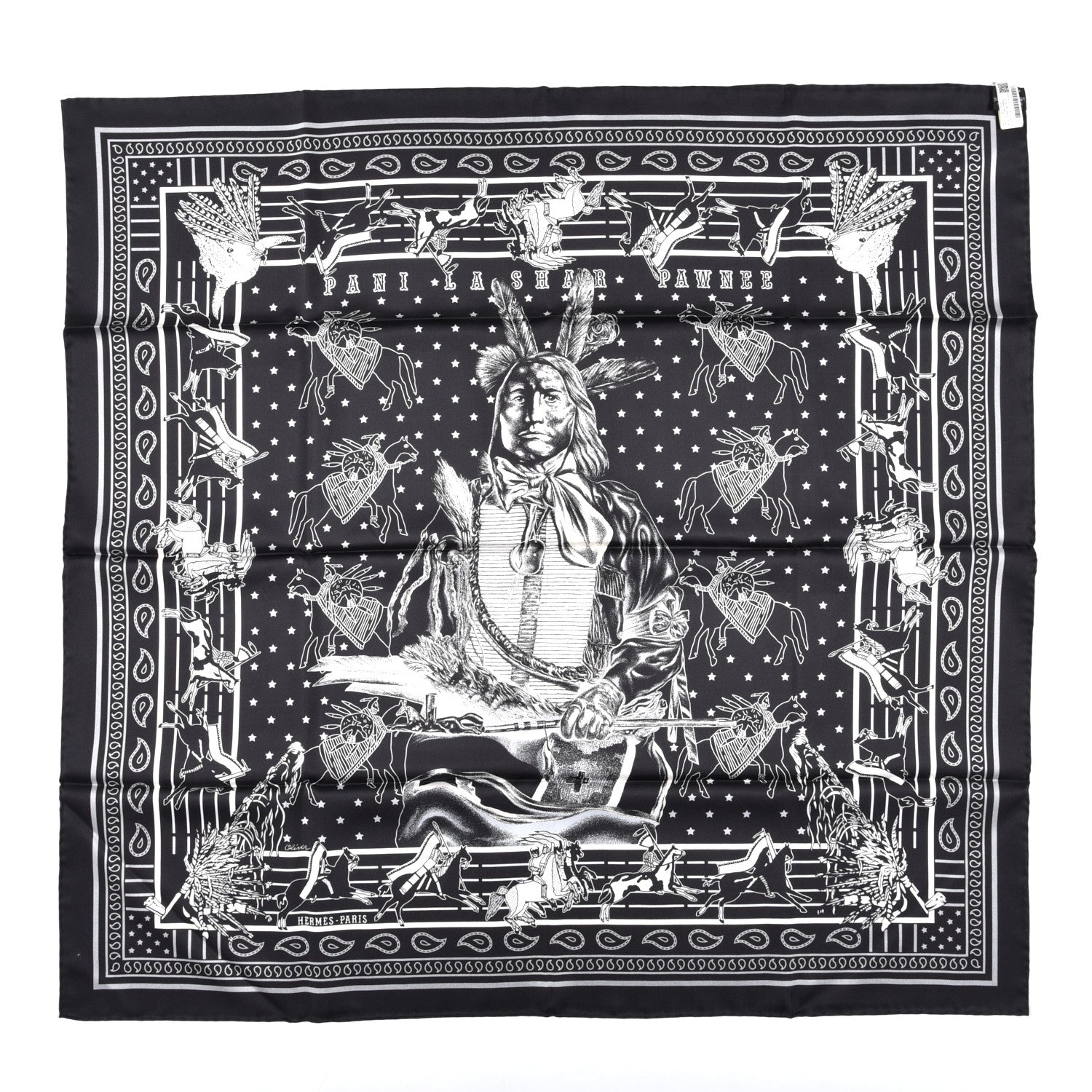 Hermes Silk Double Face Pani La Shar Pawnee Scarf 90 Black Marine 5 of 8