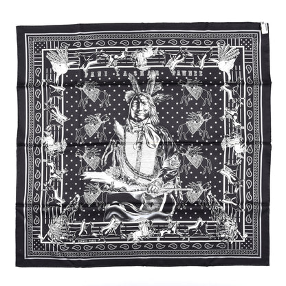 Hermes Silk Double Face Pani La Shar Pawnee Scarf 90 Black Marine 5 of 8