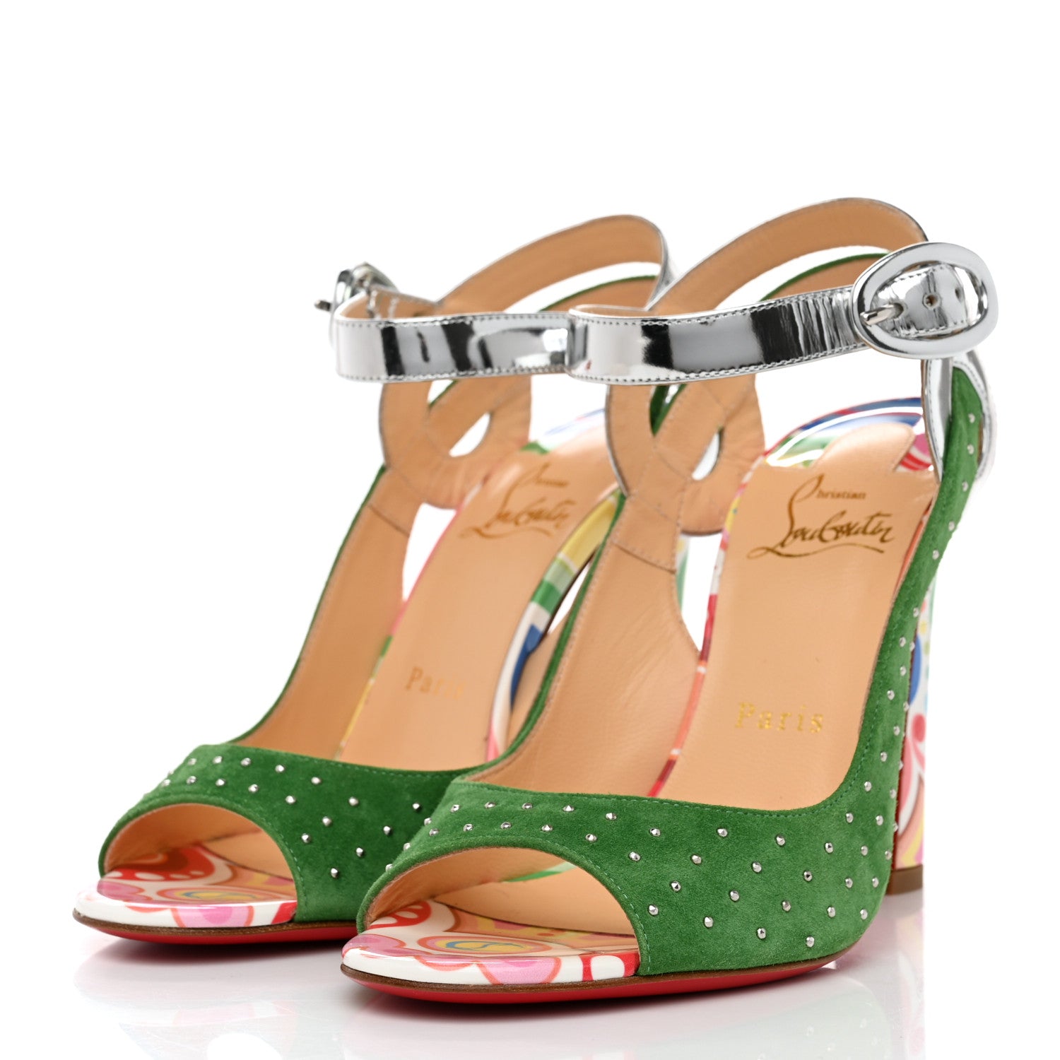 Christian Louboutin Suede Metallic Studded Loopinga 100 Pumps 37.5 Multicolor 3 of 7