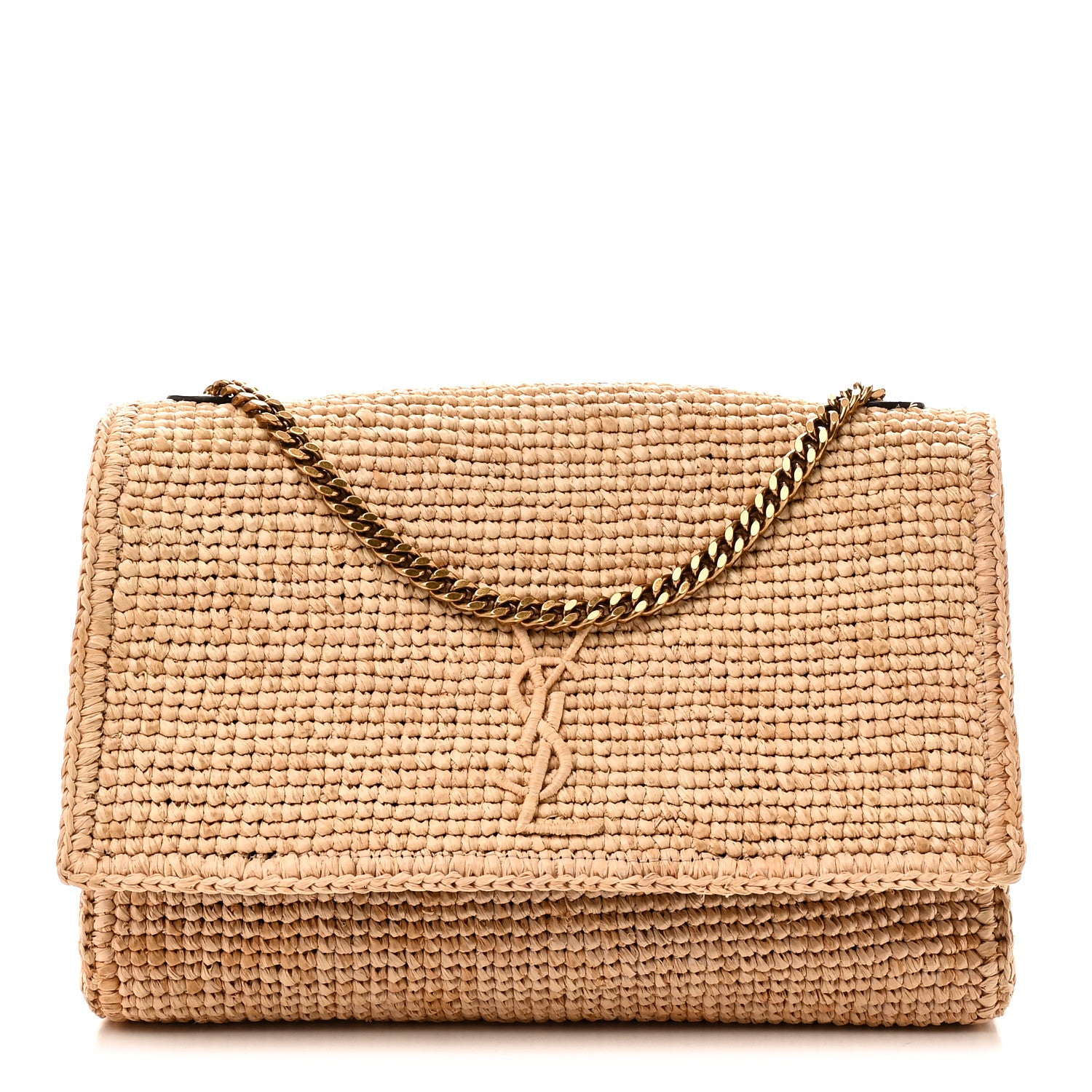 Saint Laurent Raffia Medium Monogram Kate Satchel Natural Dark Oak 1 of 10
