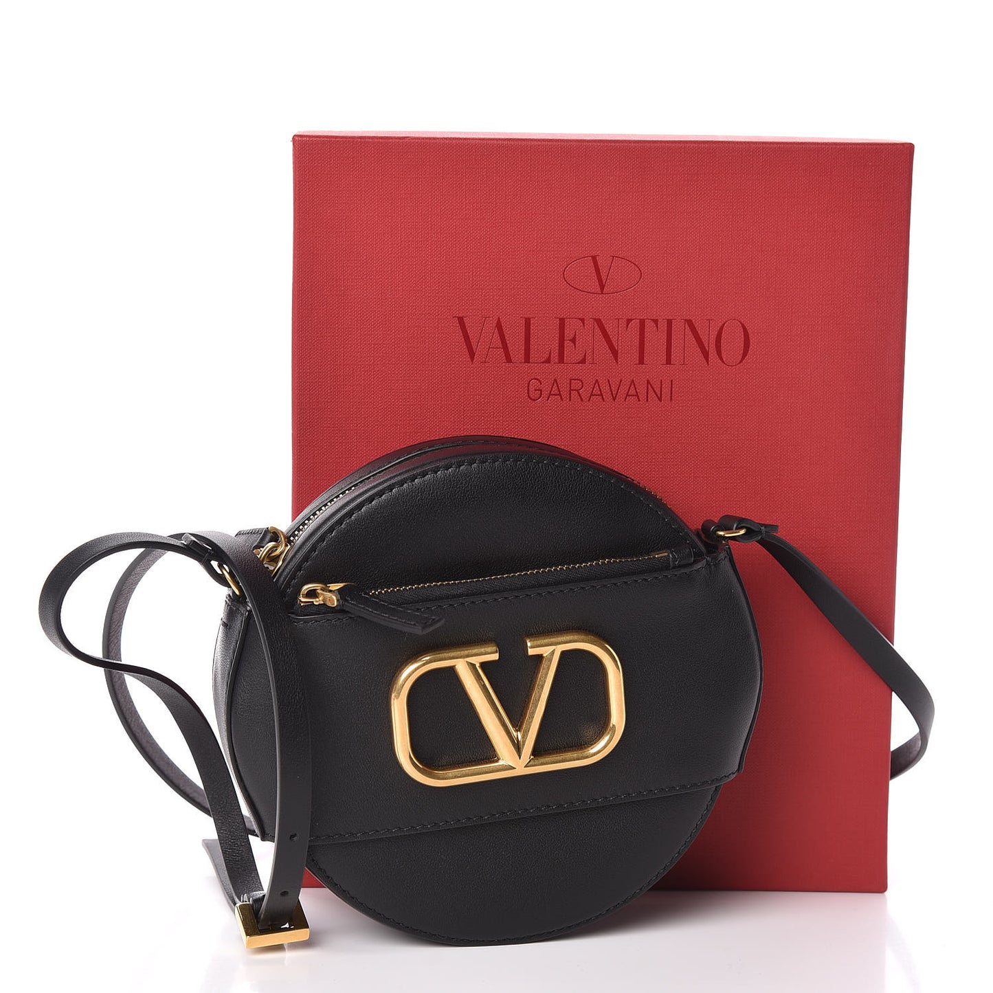 Calfskin VLogo Round Crossbody Bag Black