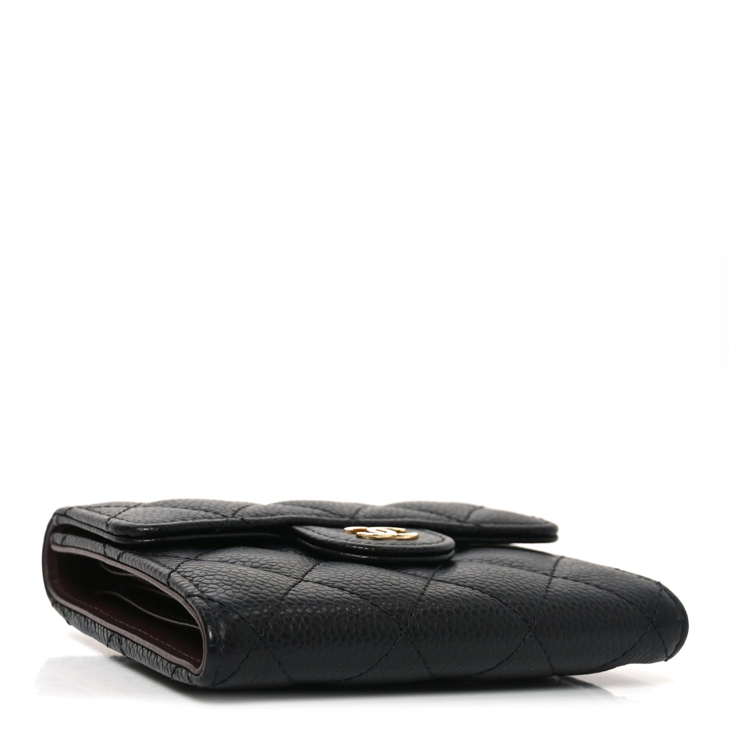 Caviar Quilted Compact Flap Wallet Black