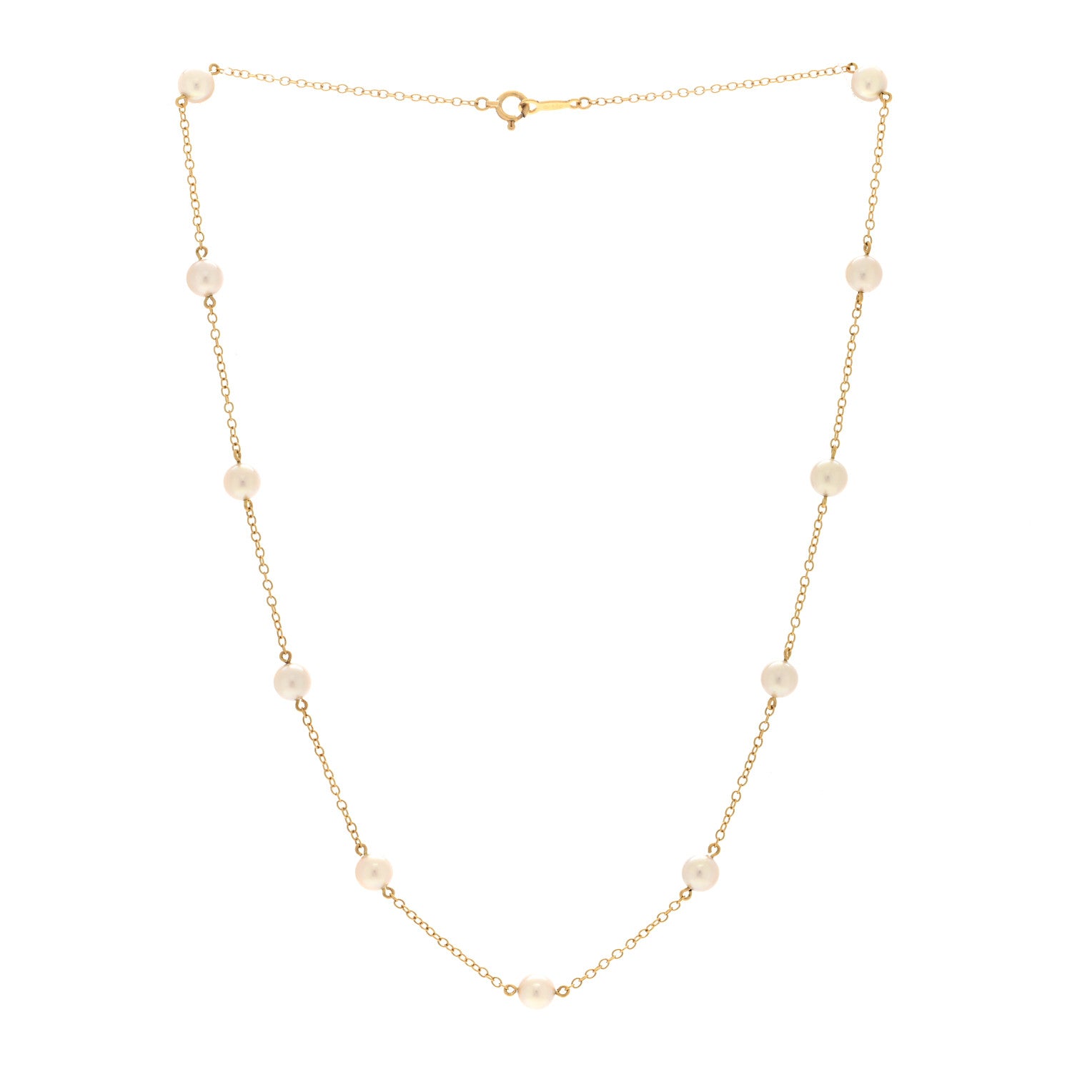 Mikimoto 18K Yellow Gold Akoya Pearl 5.5mm Station Necklace 2 of 4