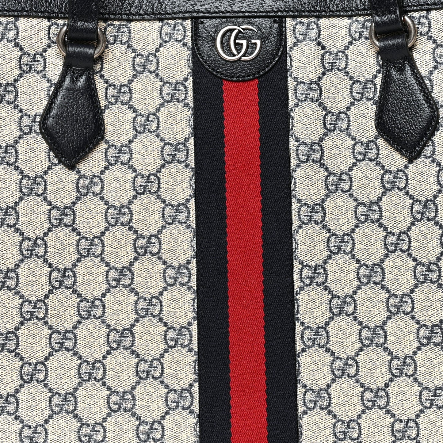 GG Supreme Monogram Textured Calfskin Web Medium Ophidia Shopping Tote Beige Blue