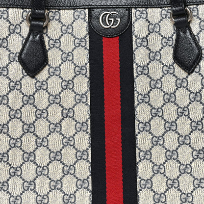 Gucci GG Supreme Monogram Textured Calfskin Web Medium Ophidia Shopping Tote Beige Blue 8 of 13