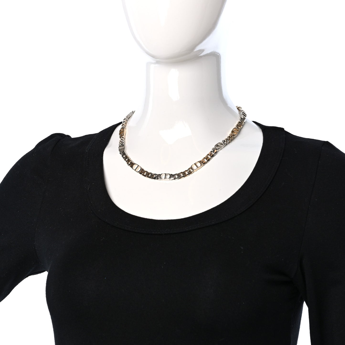 Brass CD Icon Thin Chain Link Necklace Silver