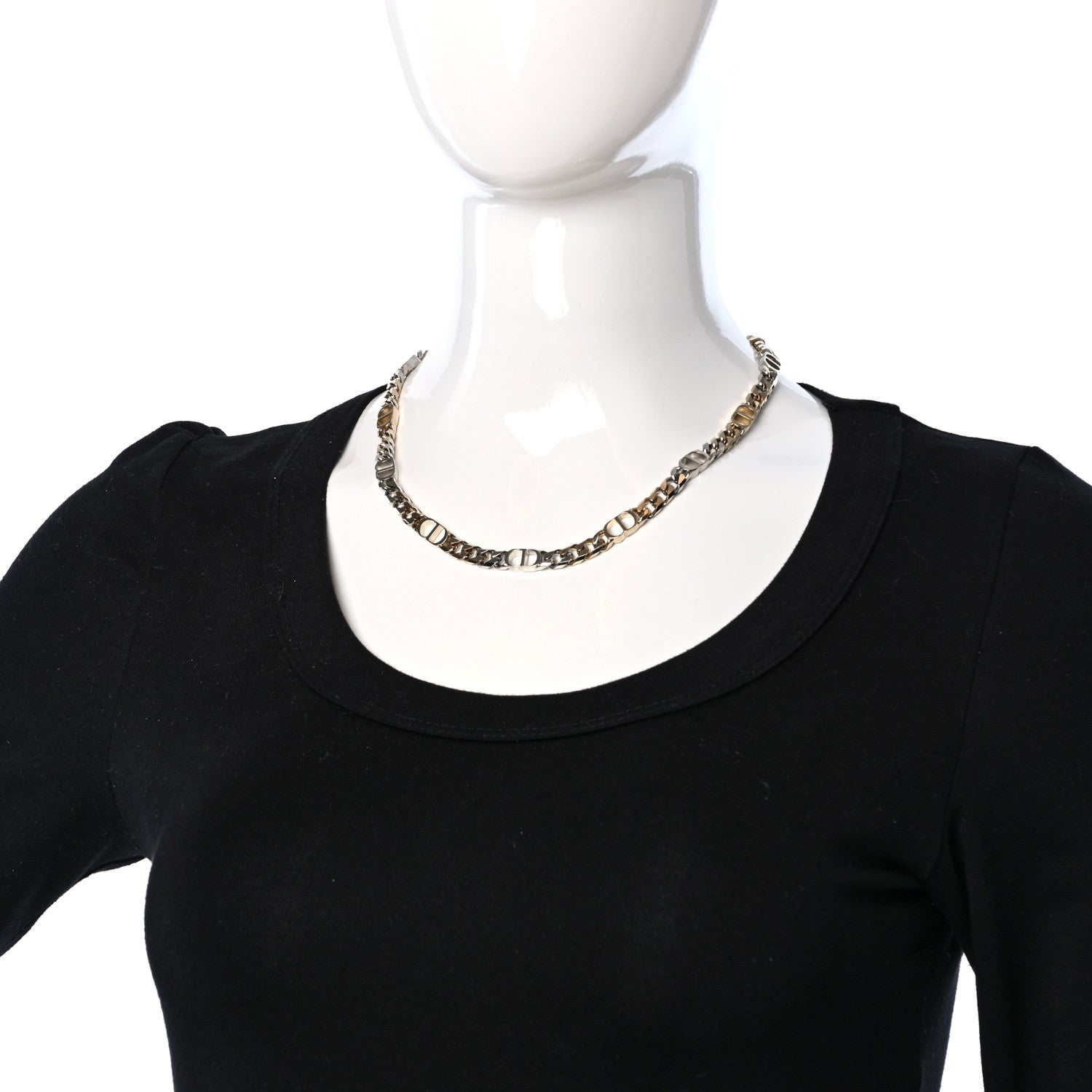 Christian Dior Brass CD Icon Thin Chain Link Necklace Silver 2 of 4