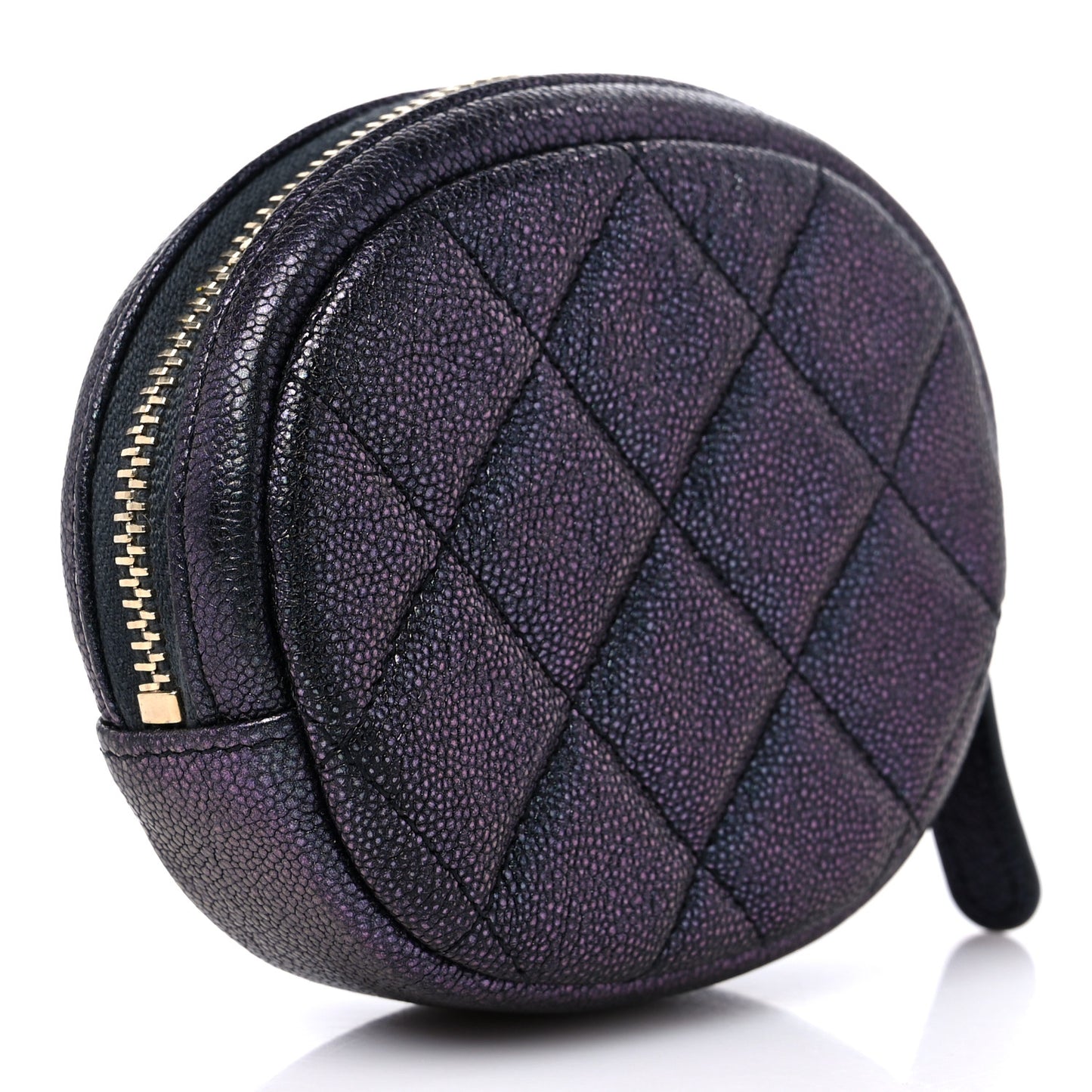 Iridescent Caviar Quilted Zip Around Classic Coin Purse Black