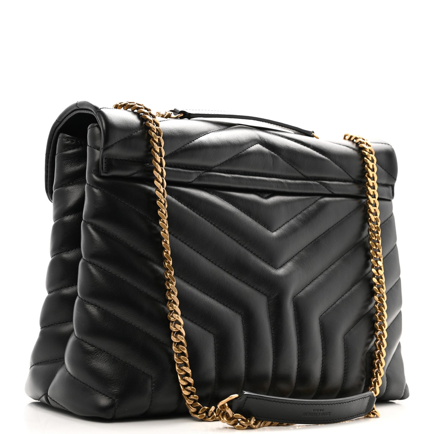 Calfskin Y Quilted Monogram Medium Loulou Chain Satchel Black