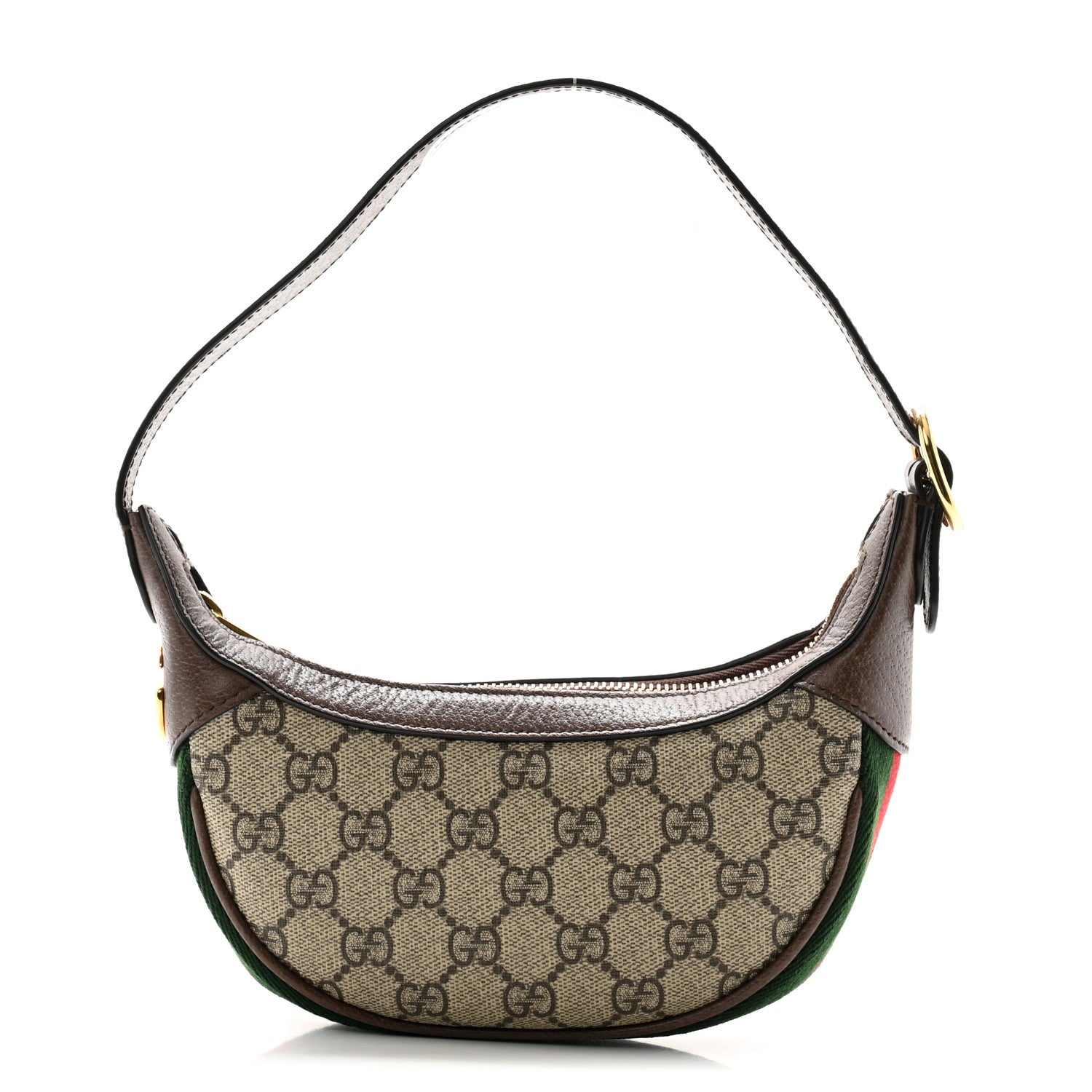 Gucci GG Supreme Monogram Textured Calfskin Web Mini Ophidia Half Moon Hobo Beige Ebony New Acero 1 of 11