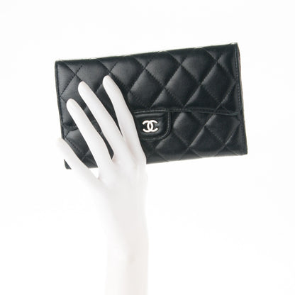 Chanel Lambskin Quilted Large Flap Wallet Black 2 of 8