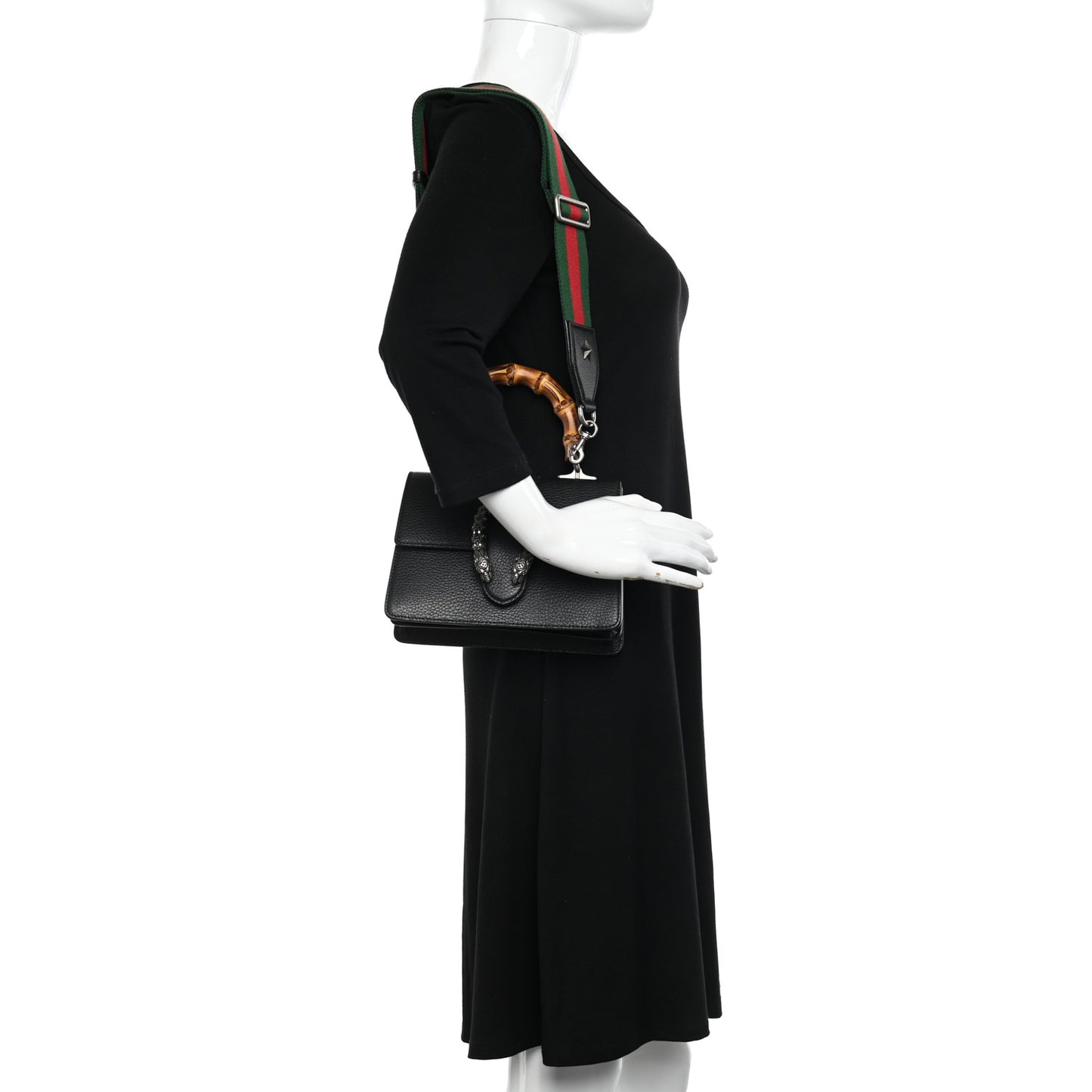 Dollar Calfskin Crystal Web Mini Dionysus Bamboo Top Handle Bag Black Black Diamond