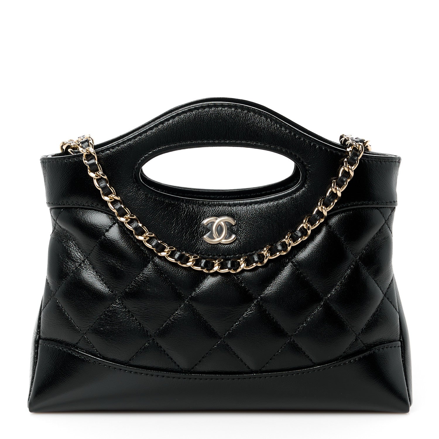 Chanel Shiny Crumpled Calfskin Quilted Nano 31 Shopping Bag Black 1 of 11
