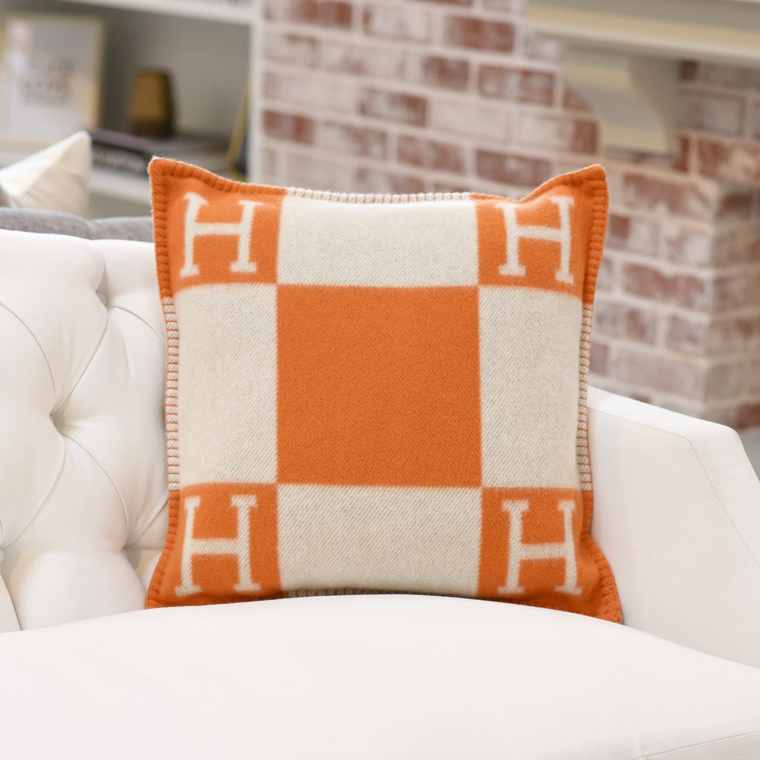 Hermes Wool Cashmere Avalon Pillow PM Ecru Potiron 2 of 7