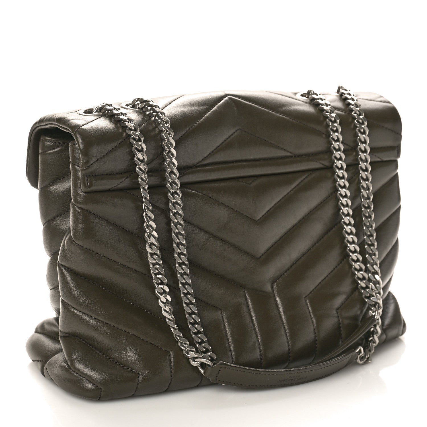 Saint Laurent Calfskin Y Quilted Monogram Medium Loulou Chain Satchel Khaki Fonce 3 of 9