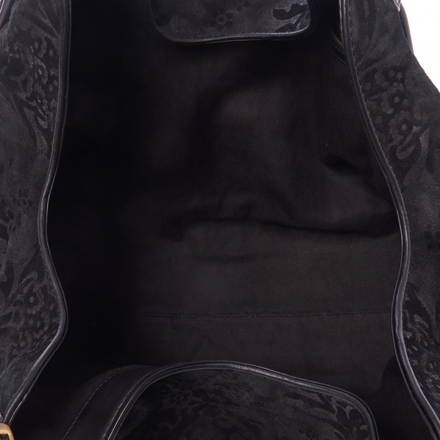 Nubuck Brocade Large Soft Stirrup Shoulder Bag Black