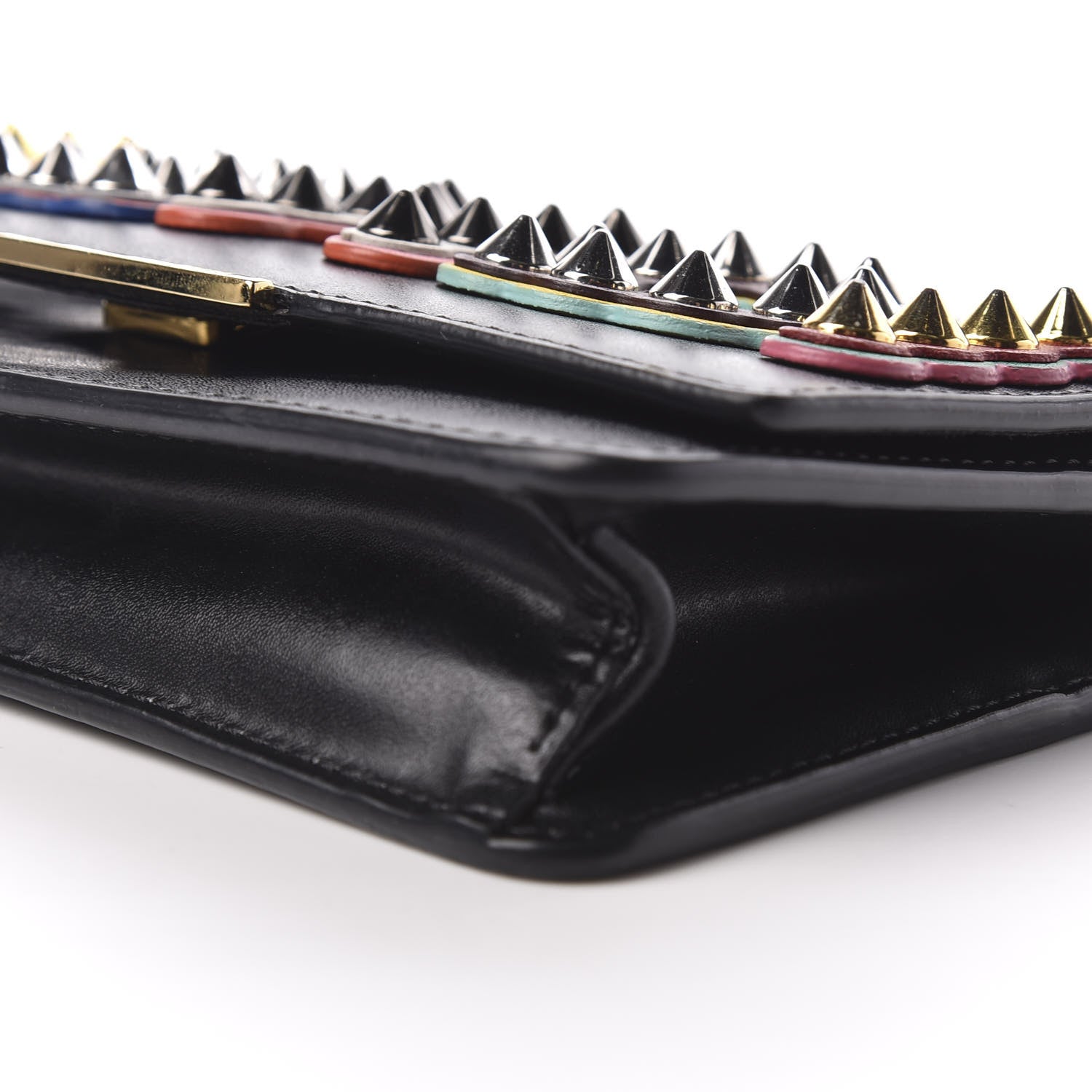 Fendi Vitello Liberty Fun Fair Metal Studded Tube Wallet on Chain Black Multicolor 7 of 8